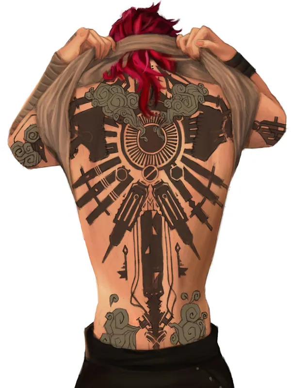 Crop example for thighs up: Vi from Arcane seen from behind, head to mid-thigh
